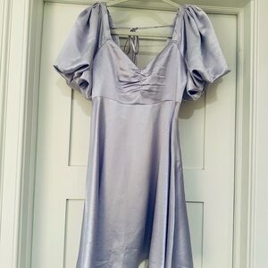 Altar'd State Shimmering Lilac Puff Sleeve Mini Dress